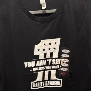 Harley-Davidson Black Tee with White '1' Graphic & Slogan